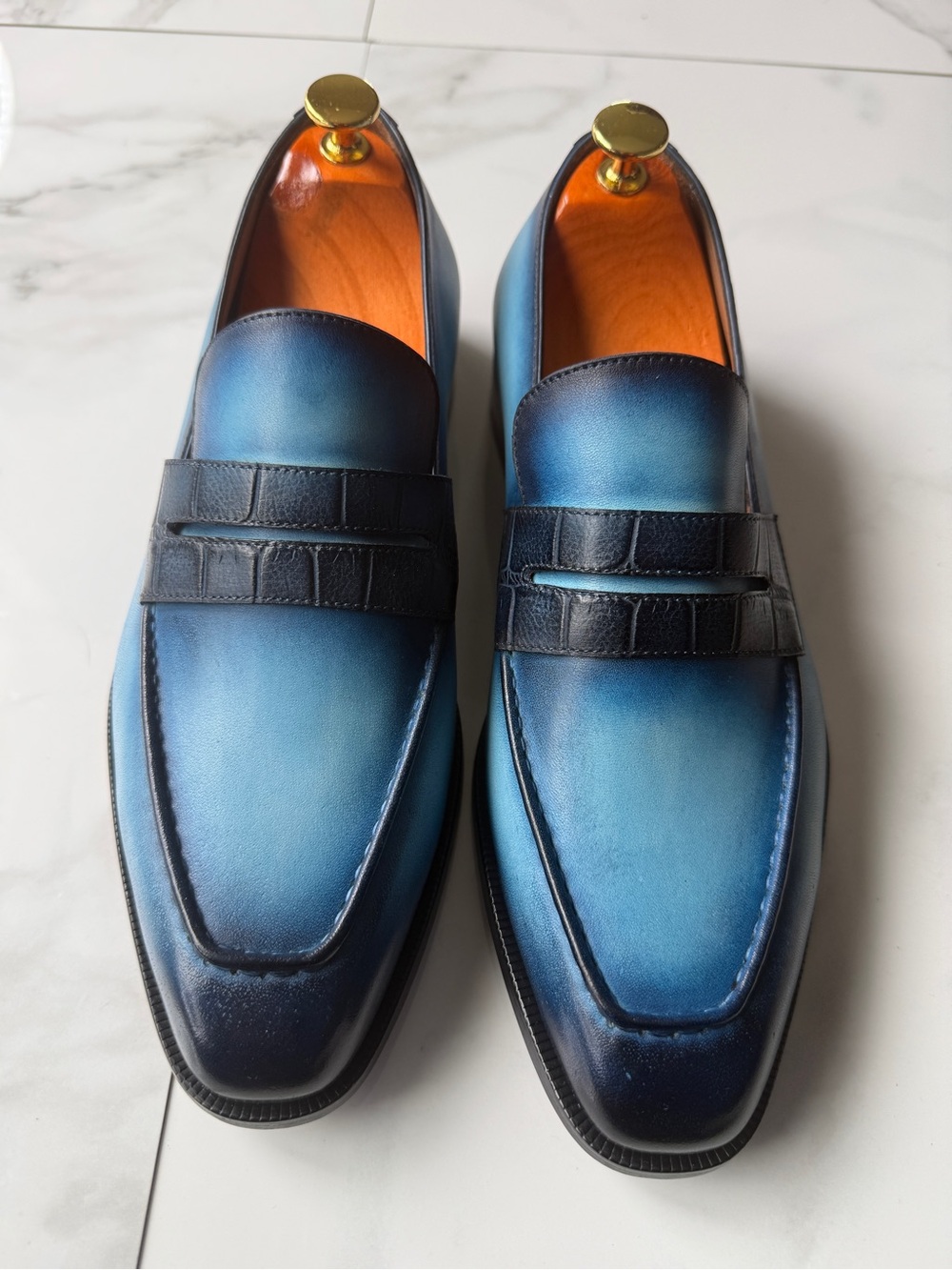 Men's Gradient Blue Leather Penny Loafers